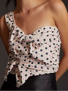 Anthropologie Maeve Starburst Crop Top - Cream, Black & Pink/Peach